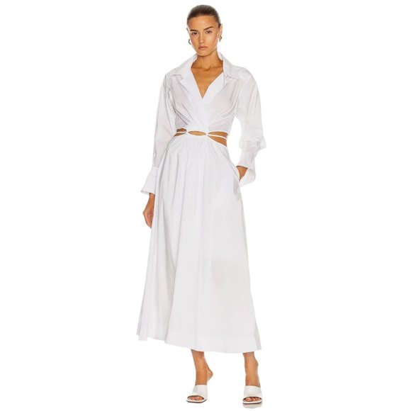 JONATHAN SIMKHAI Alex Pleated Cut Out Dress in White Medium New Nwt Shirtdress - Picture 13 of 15